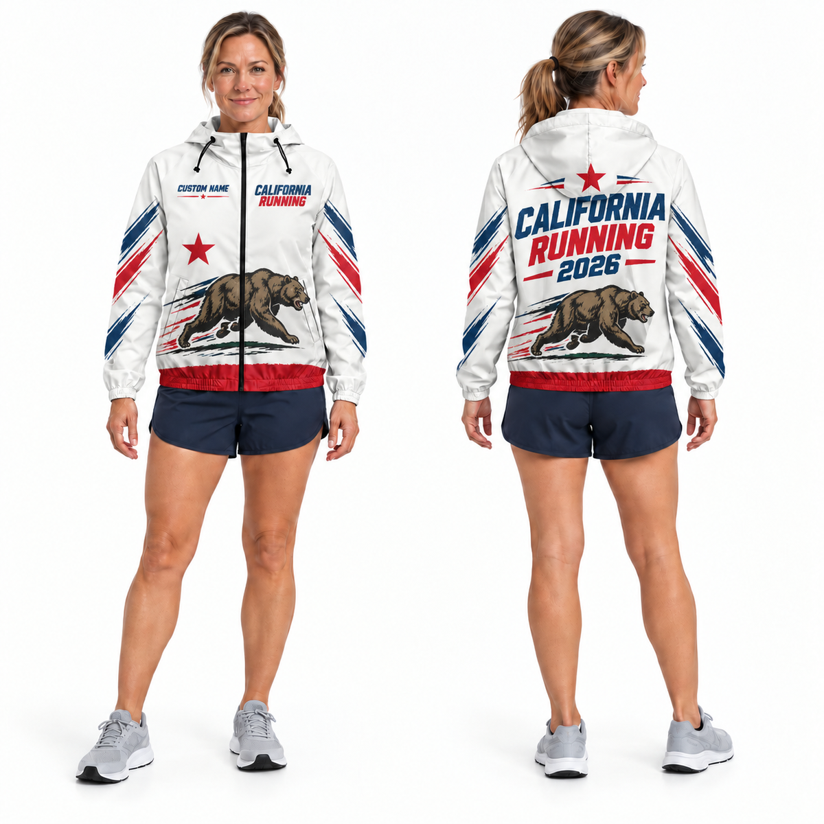 Custom Name California Republic Running Running Windbreaker Jacket