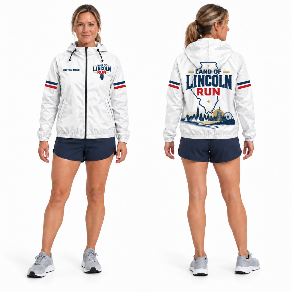 Custom Name Land of Lincoln Run Illinois Running Windbreaker Jacket