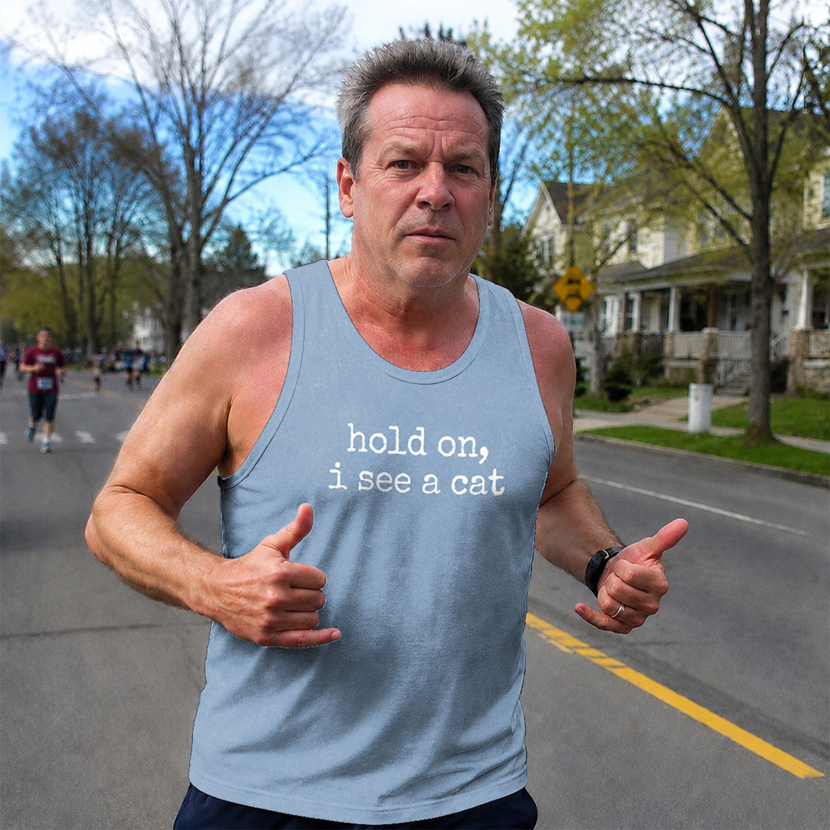 Cat Running Tank Top Hold On I See A Cat Running Singlet for Men and Women
