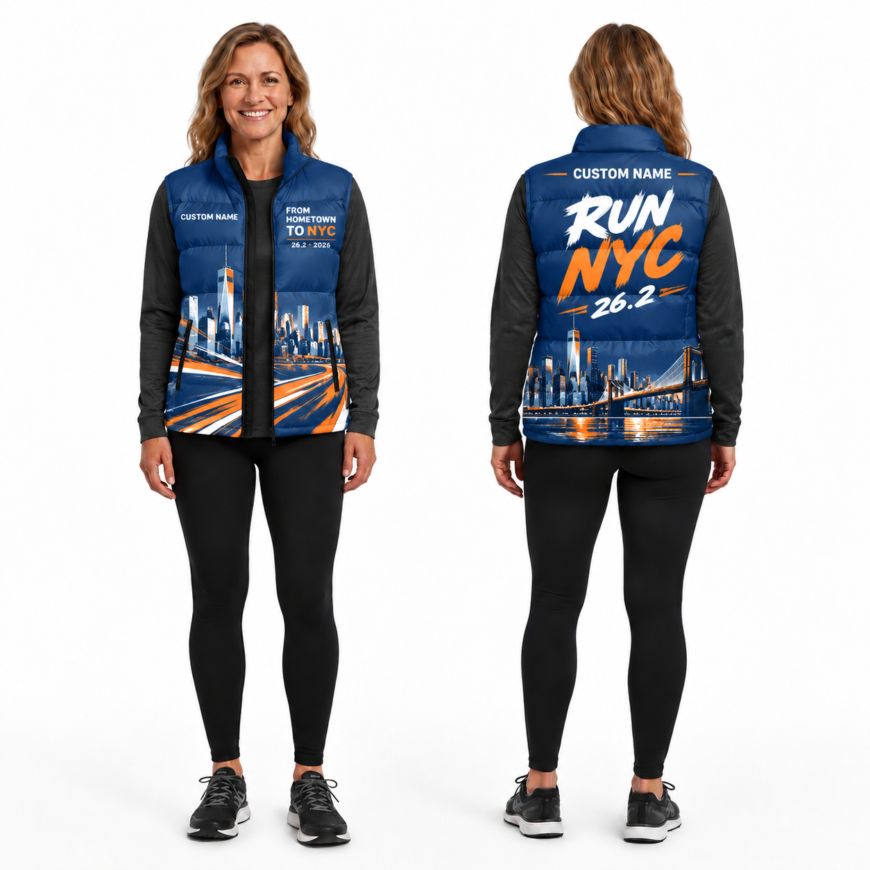 Custom Name From Hometown To NYC Vest Running Sleeveless Puffer Jacket