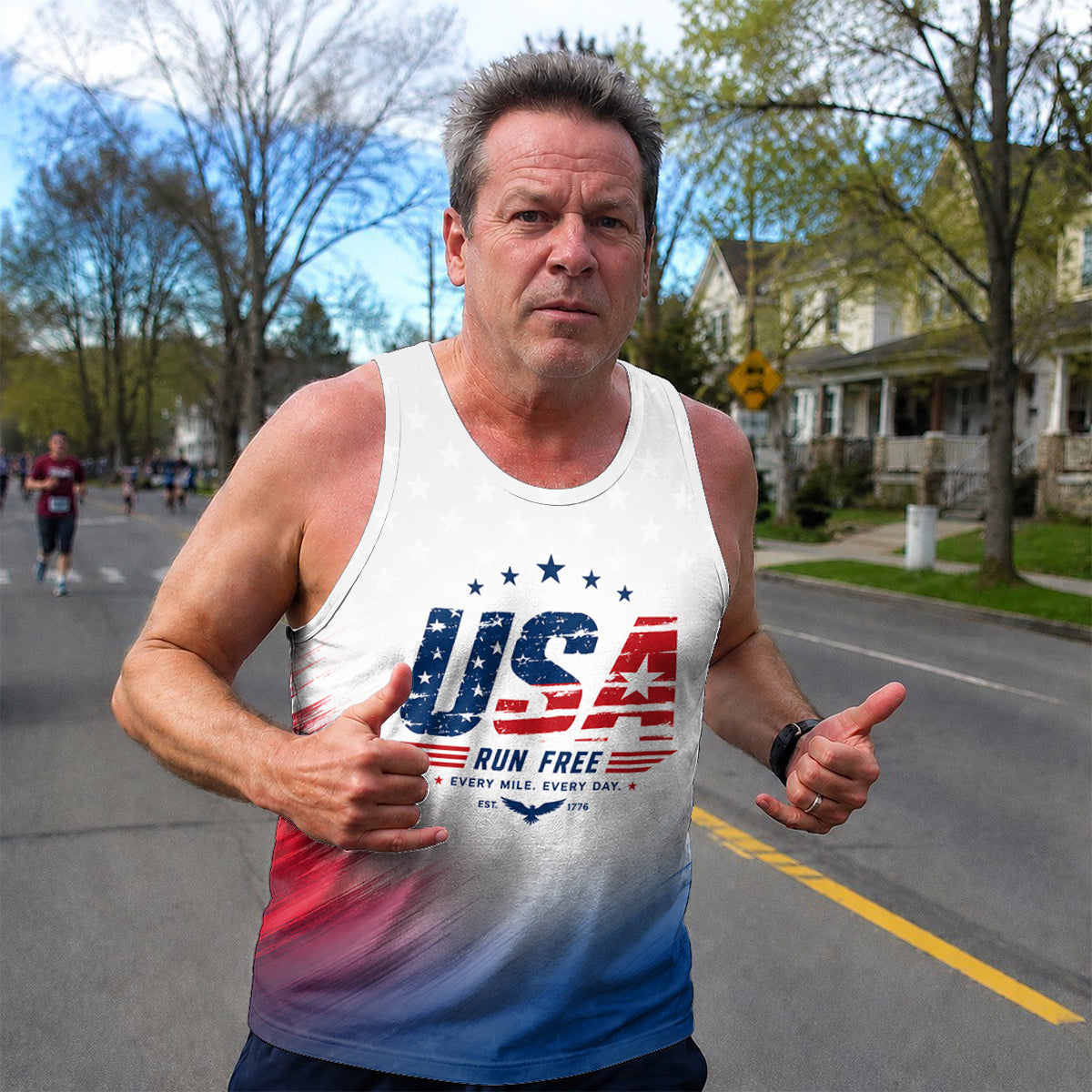 Patriotic Tech Running Tank Top - Red White Blue Running Singlet