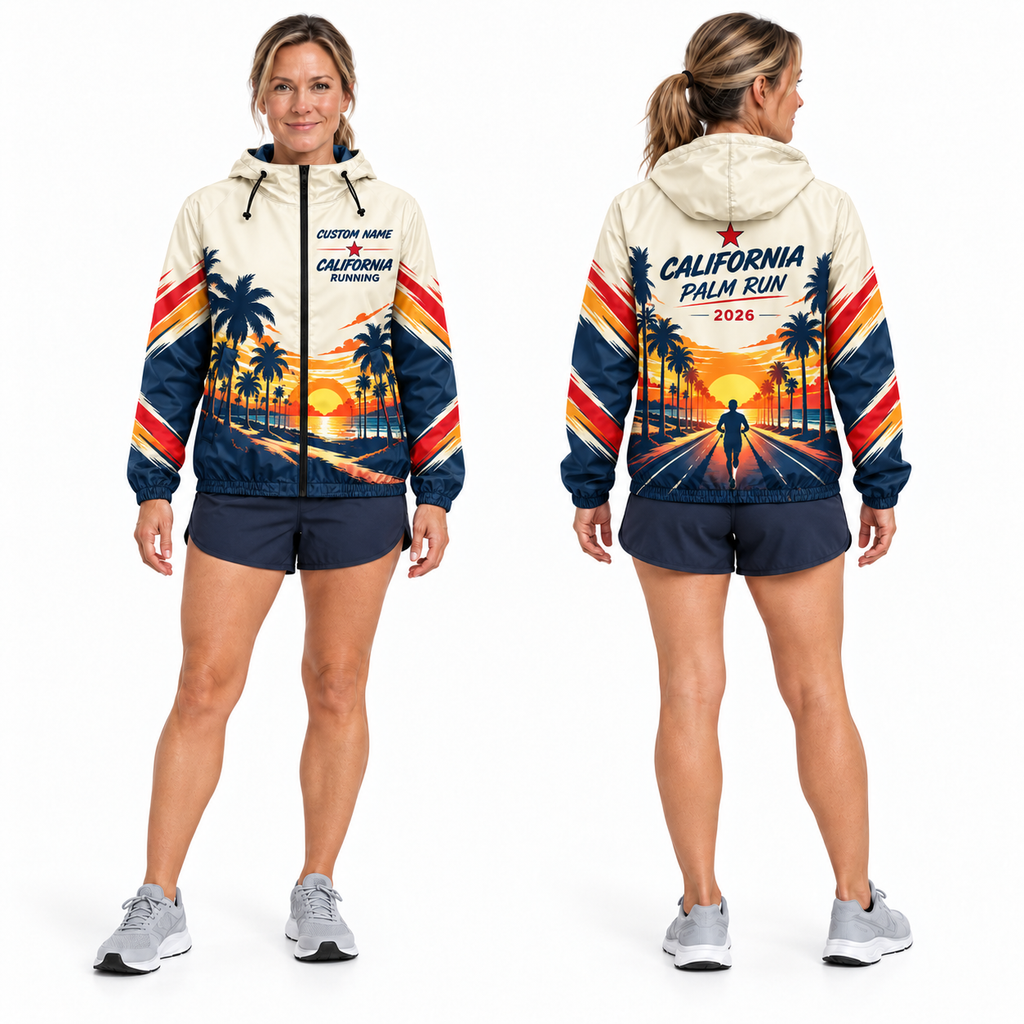 Custom Name California Palm Run Running Windbreaker Jacket