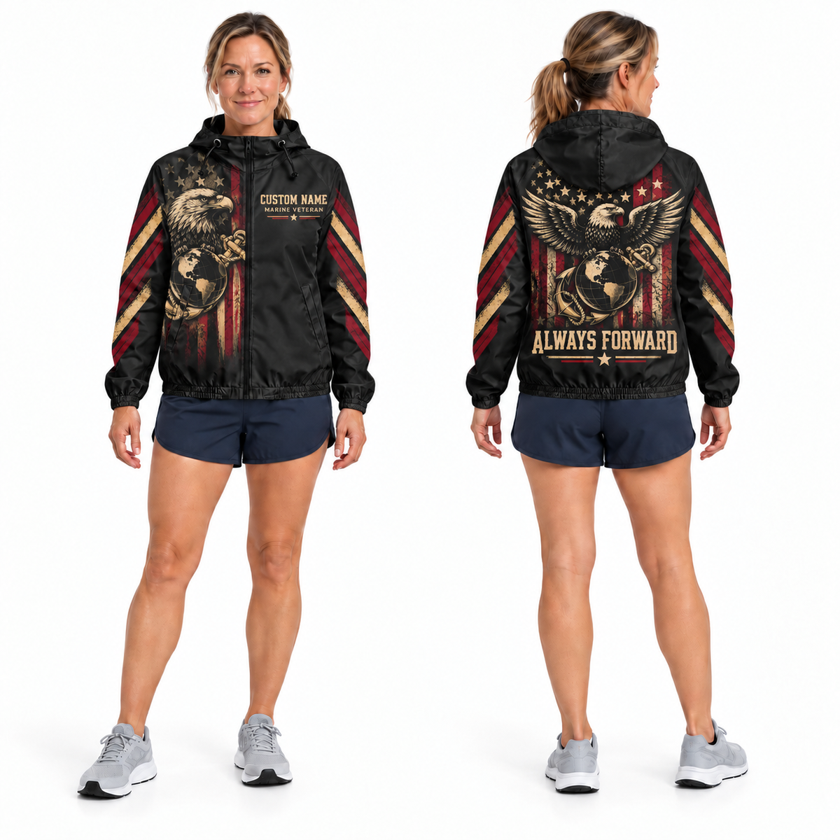 Custom Name Marine Veteran Always Forward Running Windbreaker Jacket