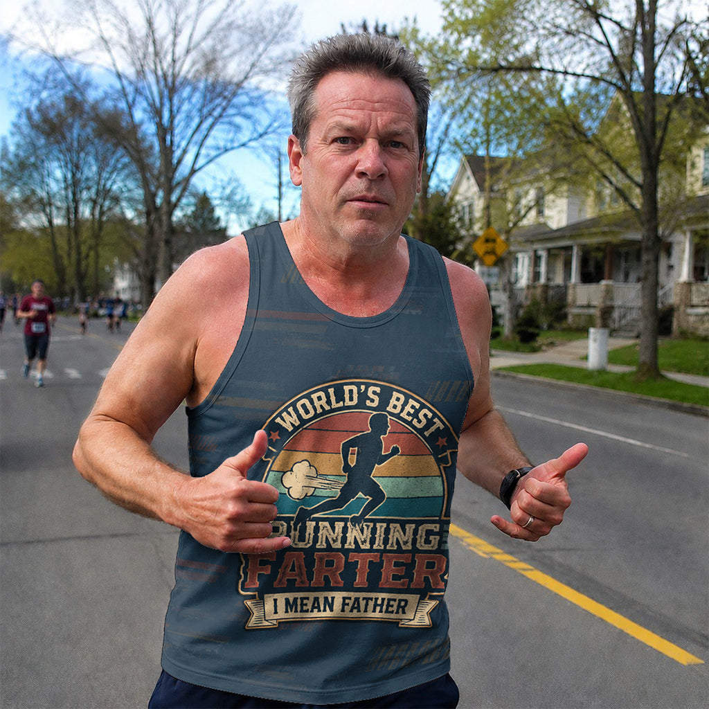 Funny Dad Running Tank Top I Just Be Fartin' Tech Singlet V2