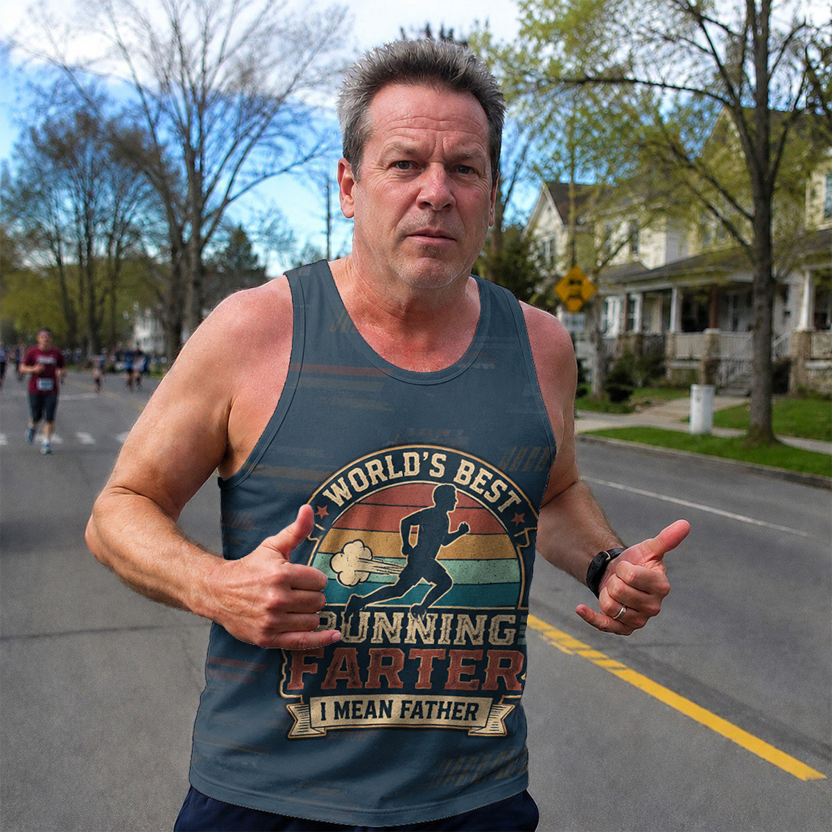 Funny Dad Running Tank Top I Just Be Fartin' Tech Singlet V2