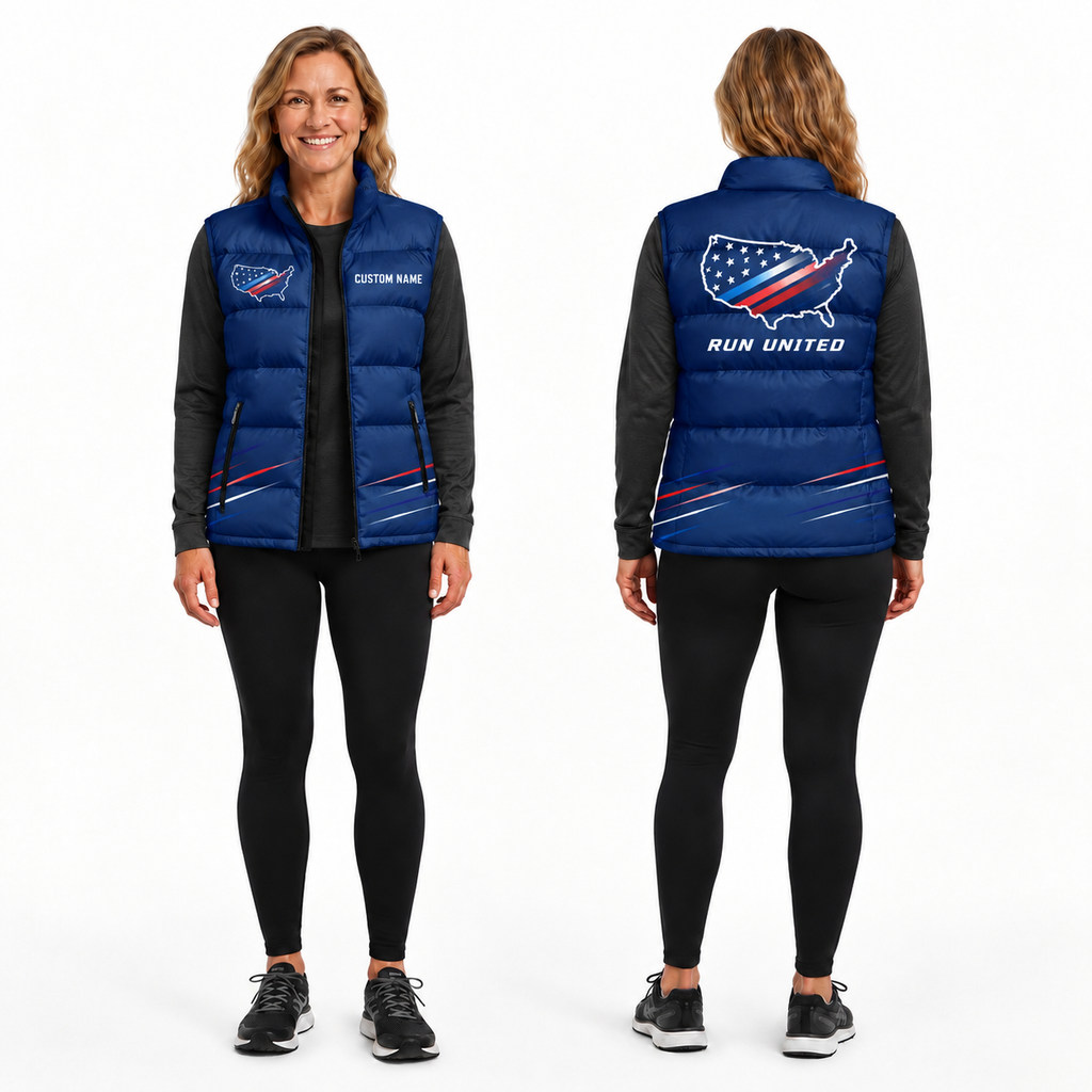 USA Map Stars Runner Sleeveless Running Puffer Jacket