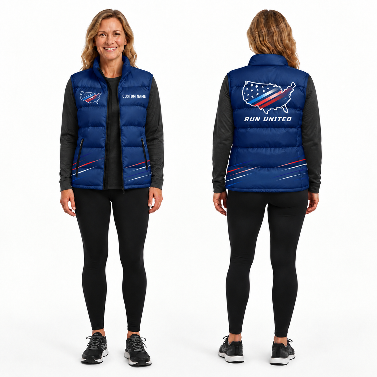 USA Map Stars Runner Sleeveless Running Puffer Jacket