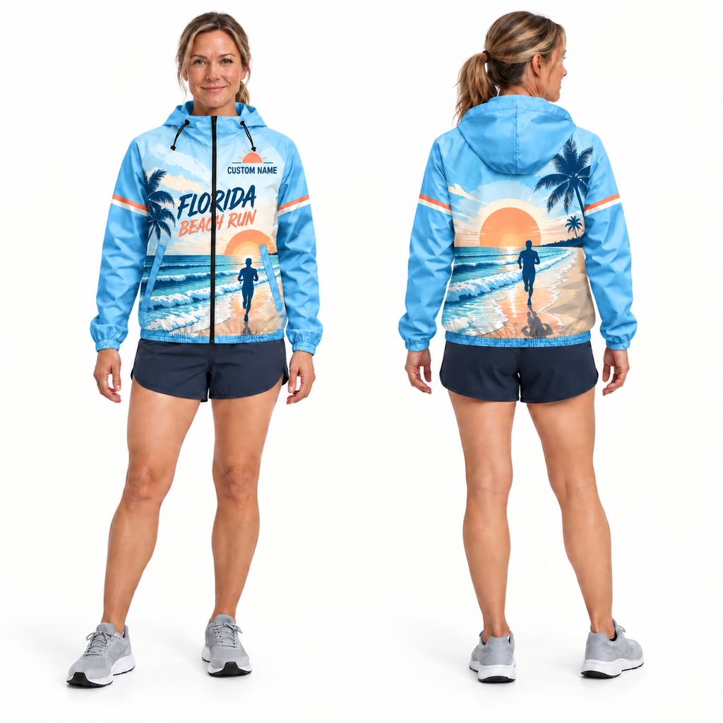 Custom Name Florida Beach Run Florida Running Windbreaker Jacket