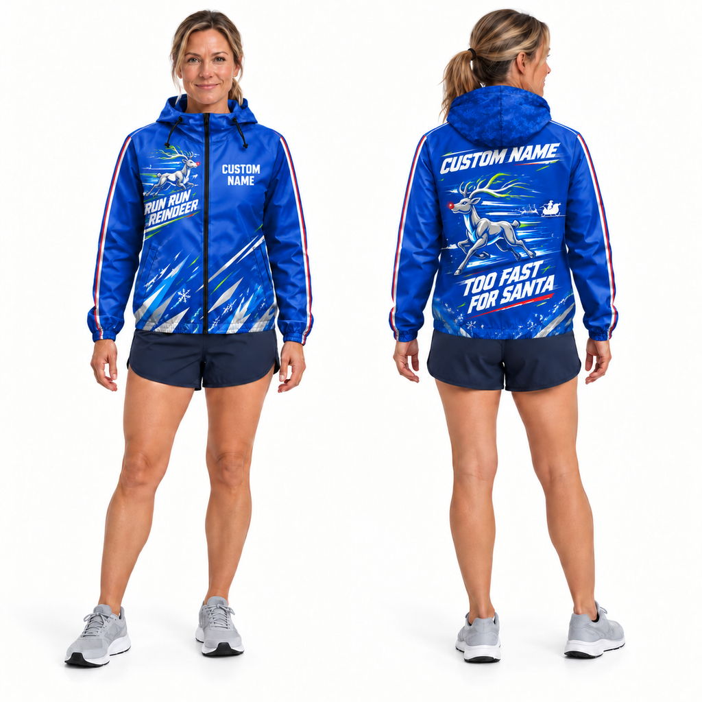 Custom Name Run Run Reindeer Running Windbreaker Jacket