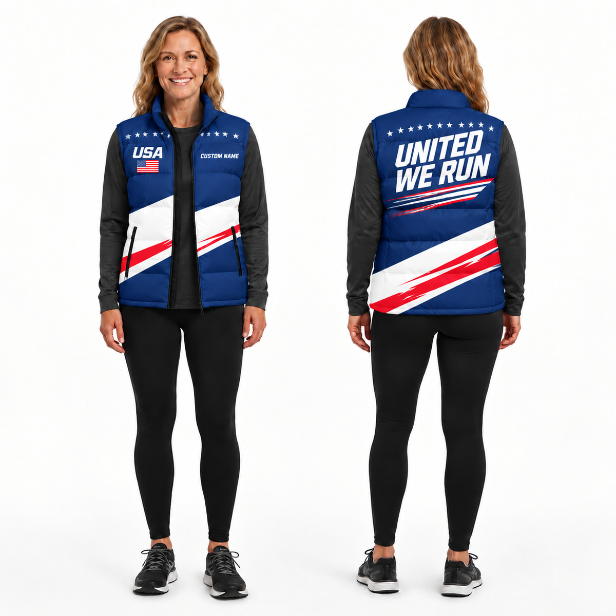 United We Run USA Sleeveless Running Puffer Jacket