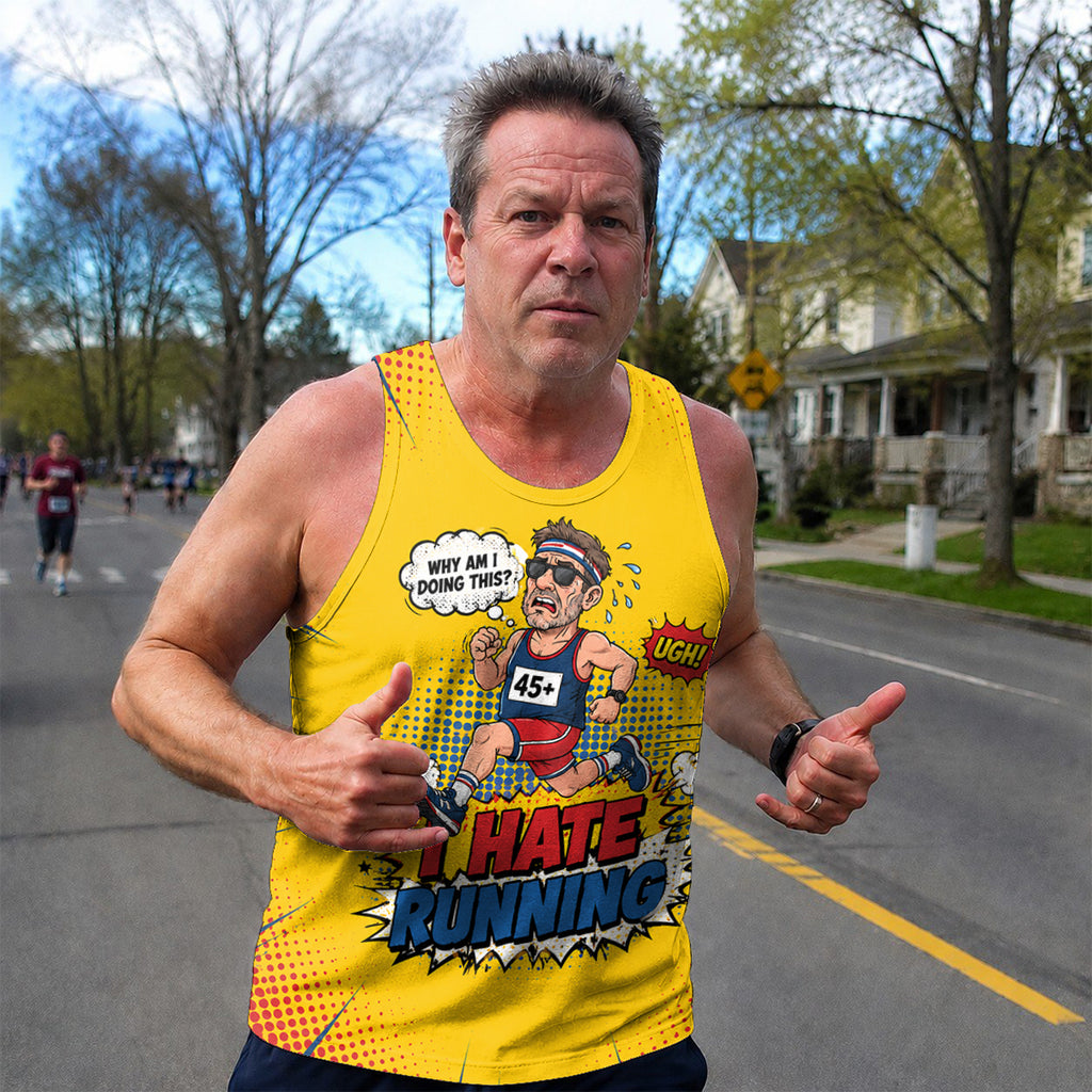 Funny Running Tank Top I Hate Running Comic Tech Singlet