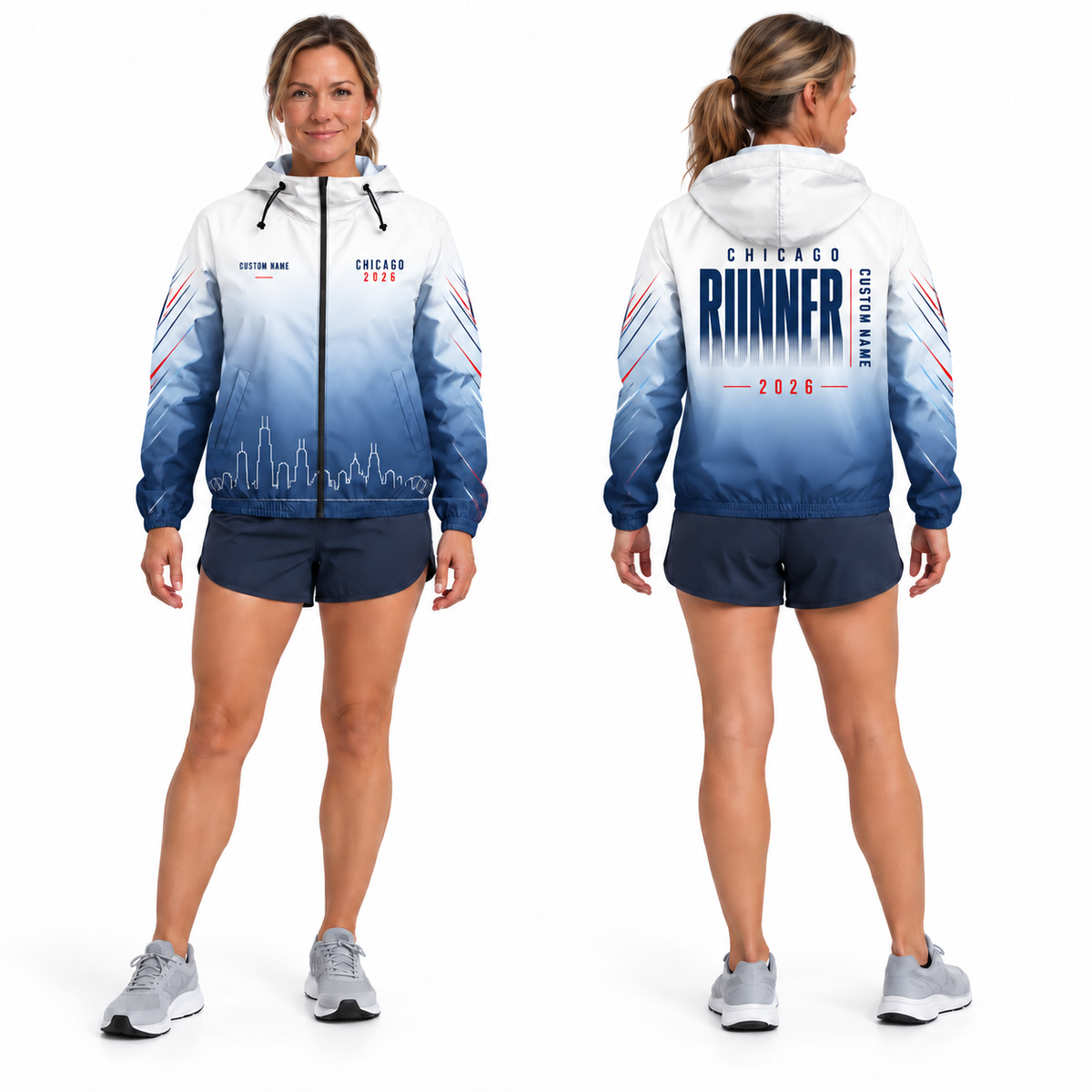 Custom Name Chicago Minimal Gradient Running Windbreaker Jacket