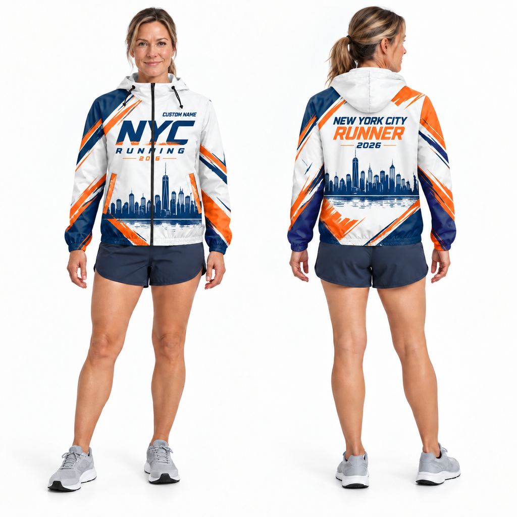 Custom Name Blue Orange Skyline Split Running Windbreaker Jacket