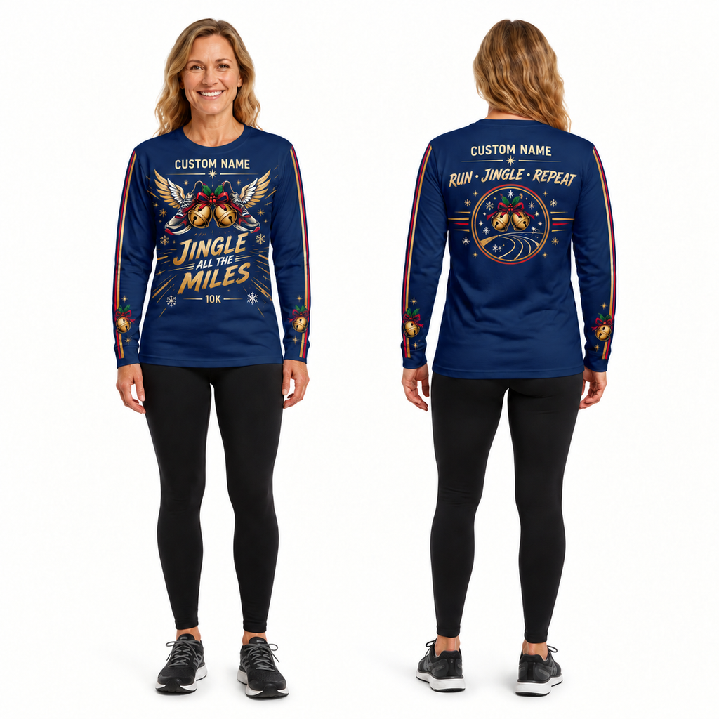 Custom Name Jingle All the Miles Running Long Sleeve Shirt