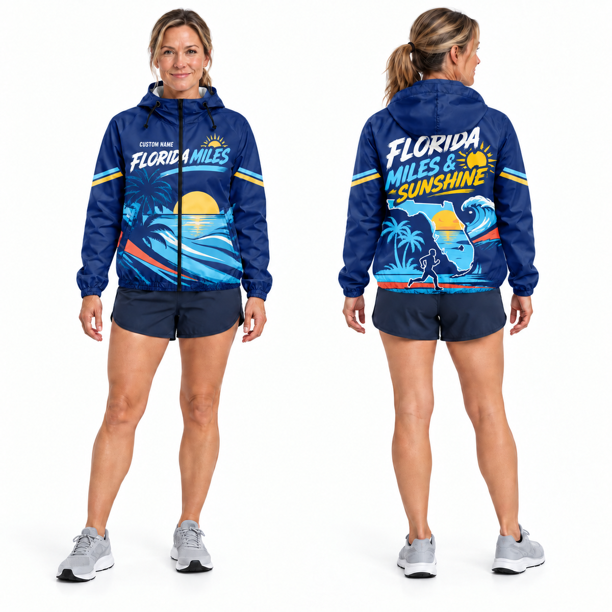 Custom Name Florida Miles & Sunshine Florida Running Windbreaker Jacket