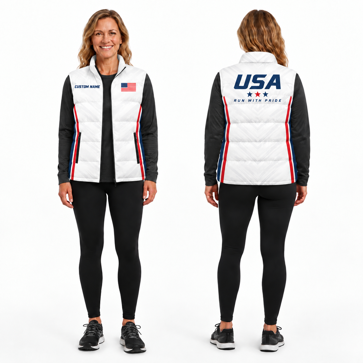 White American Heritage Sleeveless Running Puffer Jacket