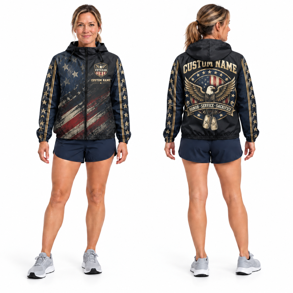 Custom Name Honor Service Sacrifice Veteran Running Windbreaker Jacket