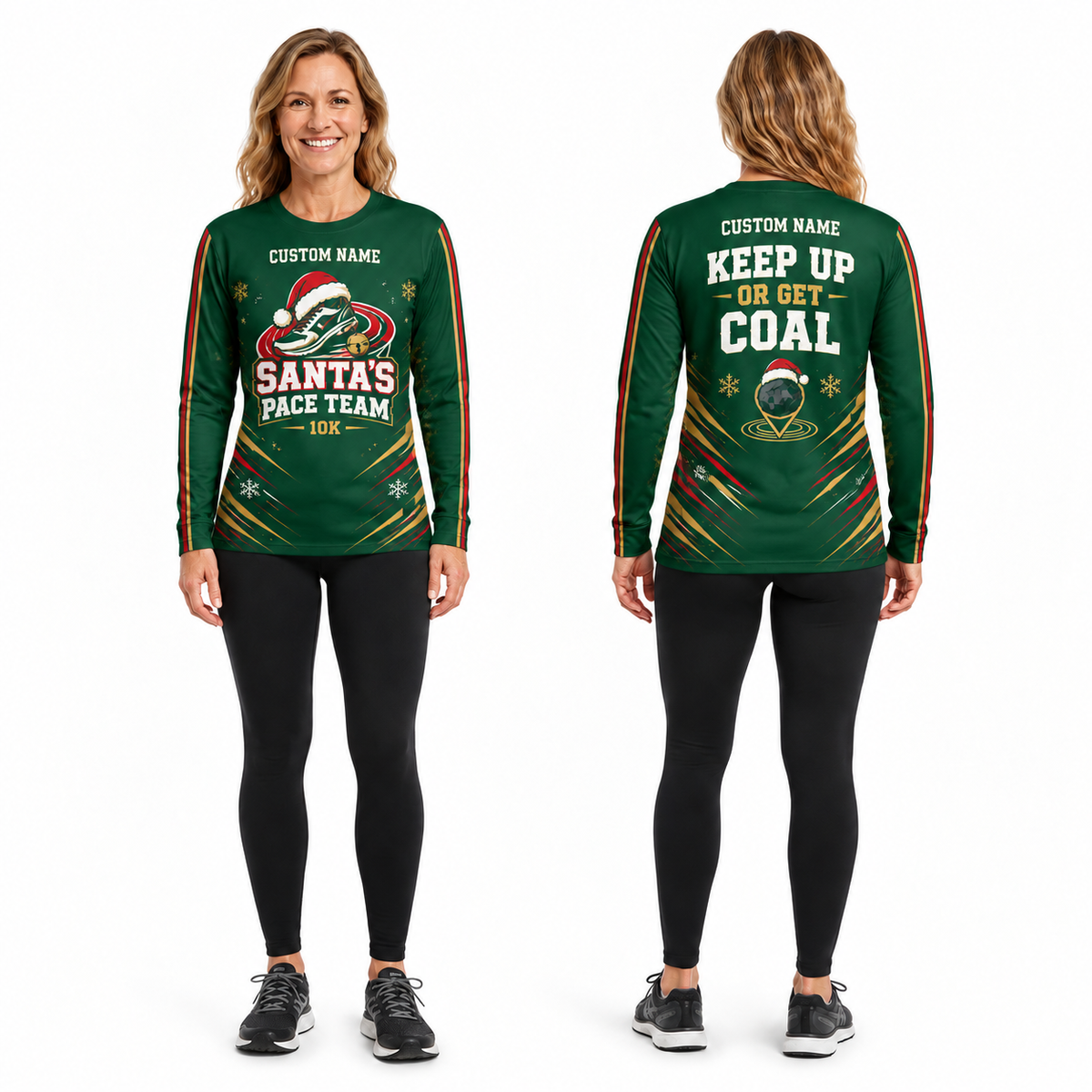 Custom Name Santa’s Pace Team Running Long Sleeve Shirt