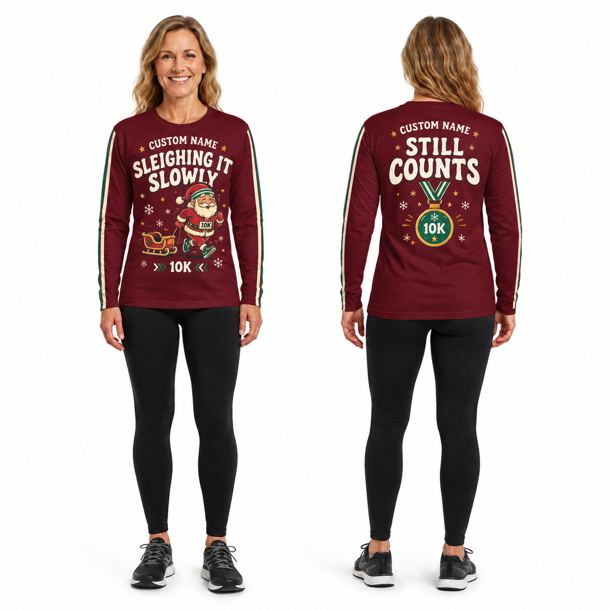 Custom Name Sleighing It Slowly Running Long Sleeve Shirt