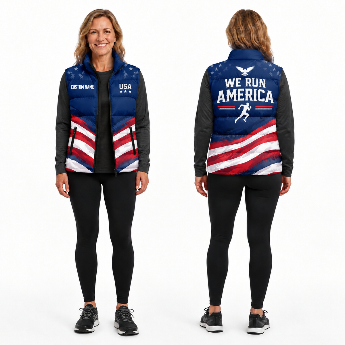 We Run America Sleeveless Running Puffer Jacket