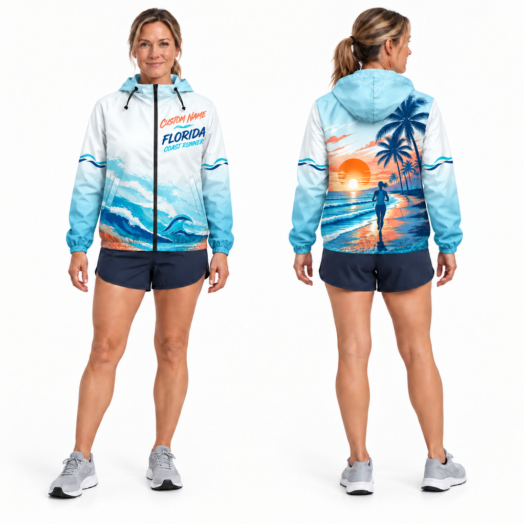 Custom Name Florida Coast Runner Florida Running Windbreaker Jacket