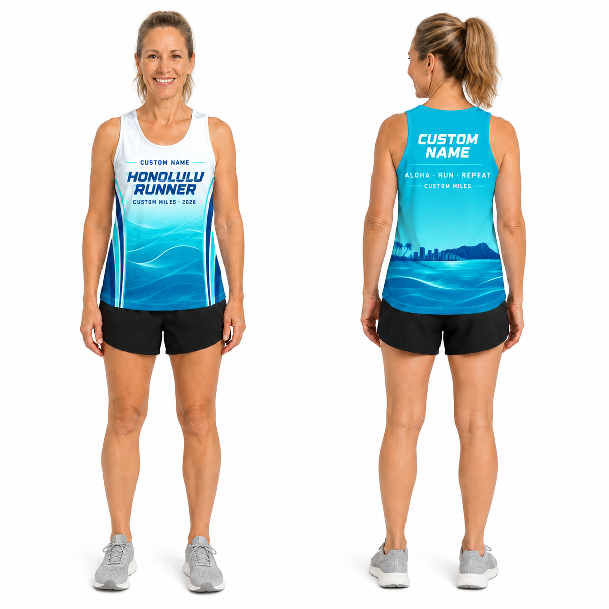 Custom Name Miles Hawaiian Blue Lagoon Running Tank Top