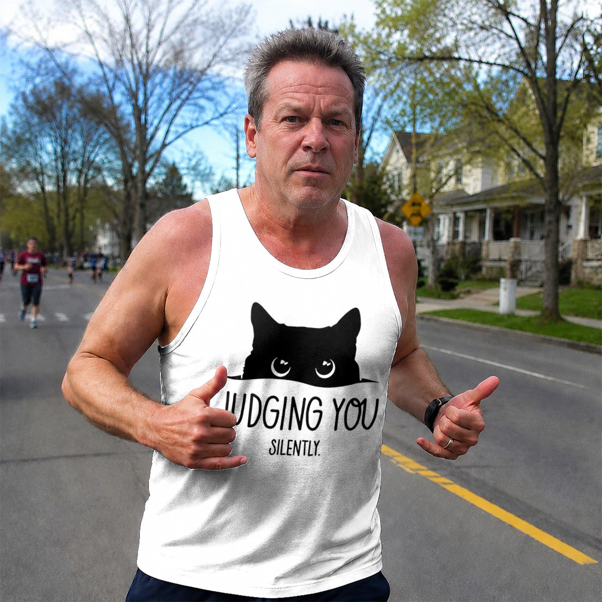 Cat Running Tank Top Black Cat Silently Judging You Running Singlet for Men and Women
