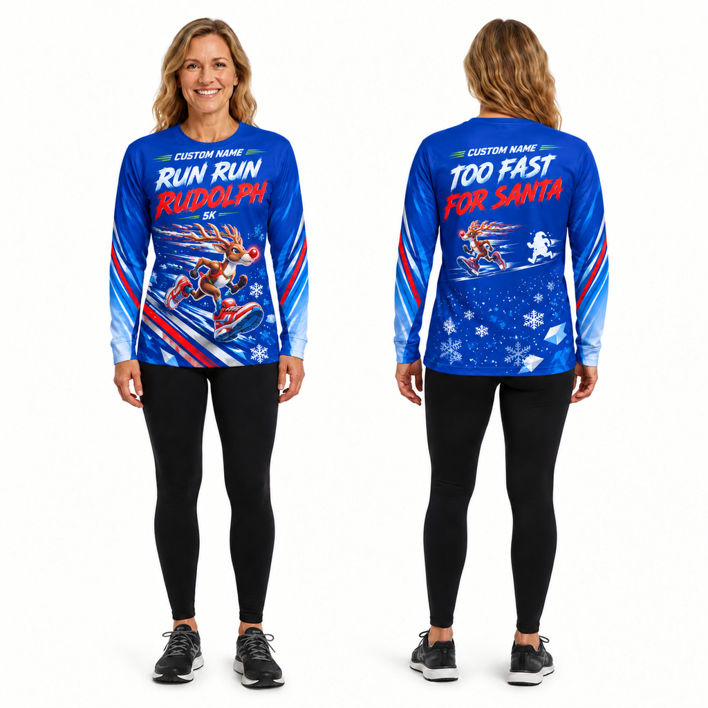 Custom Name Run Run Rudolph Running Long Sleeve Shirt