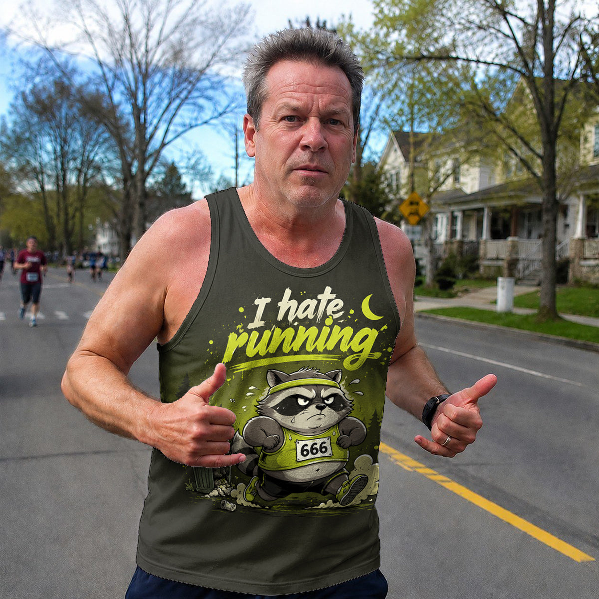 Funny Running Tank Top I Hate Running Racoon Tech Singlet