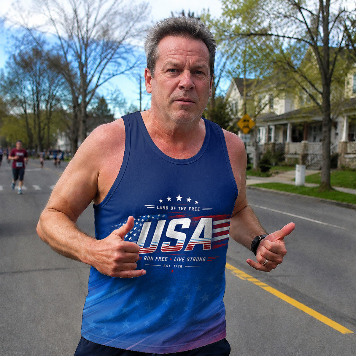 Patriotic Tech Running Tank Top - Land of The Free Running Singlet
