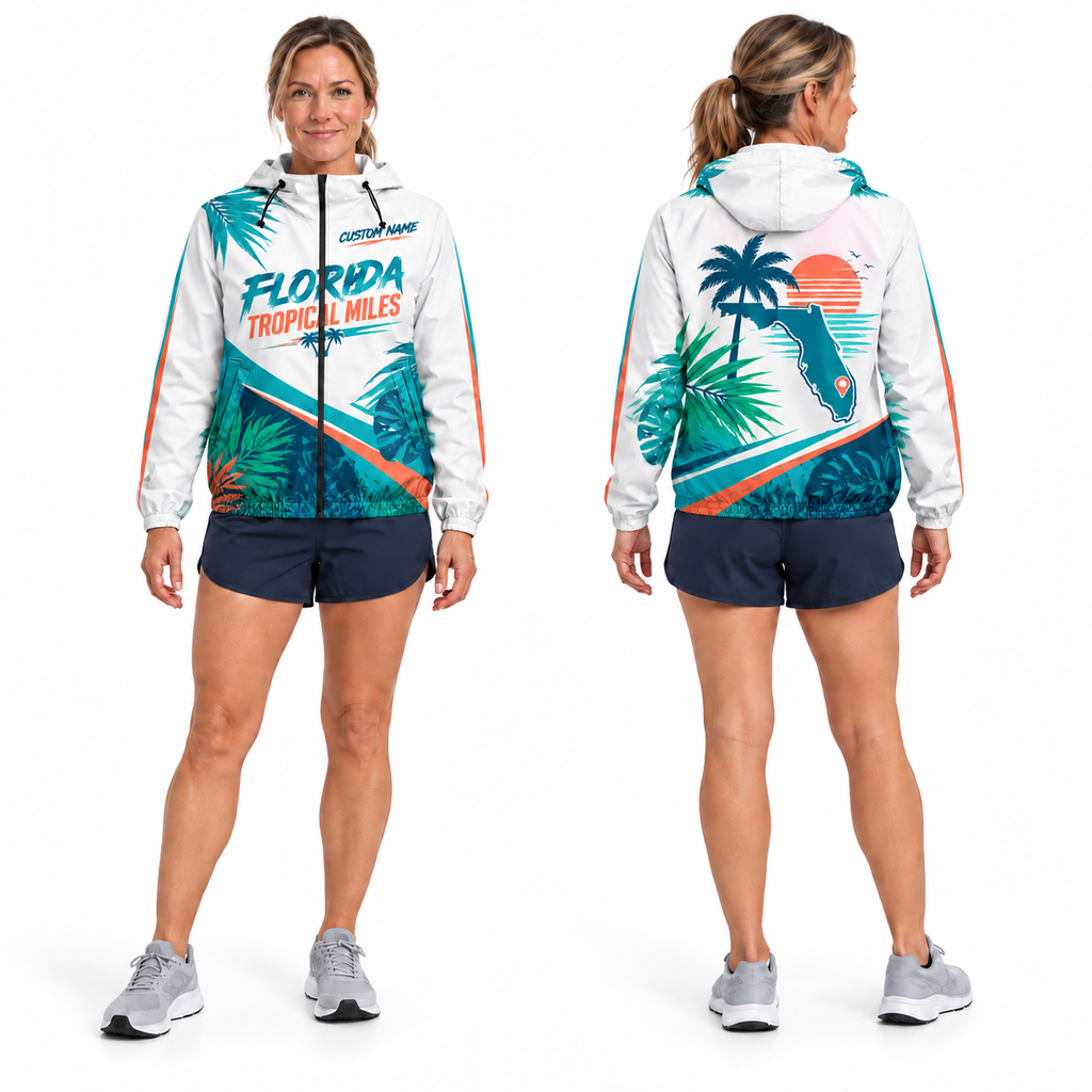 Custom Name Florida Tropical Miles Florida Running Windbreaker Jacket