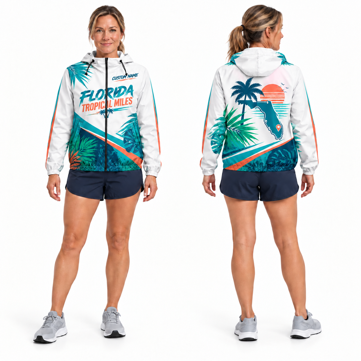 Custom Name Florida Tropical Miles Florida Running Windbreaker Jacket