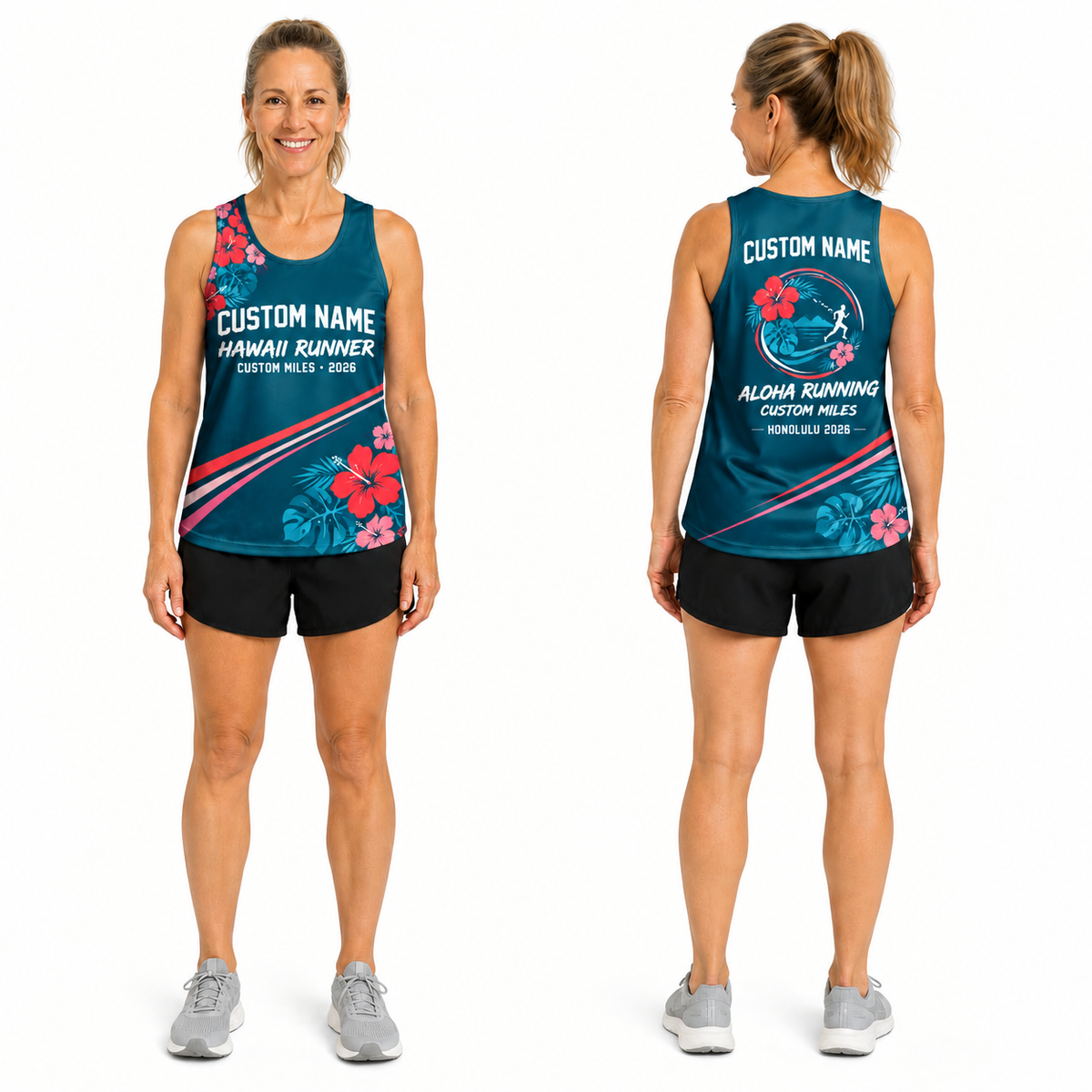 Custom Name Miles Tropical Hibiscus Running Tank Top