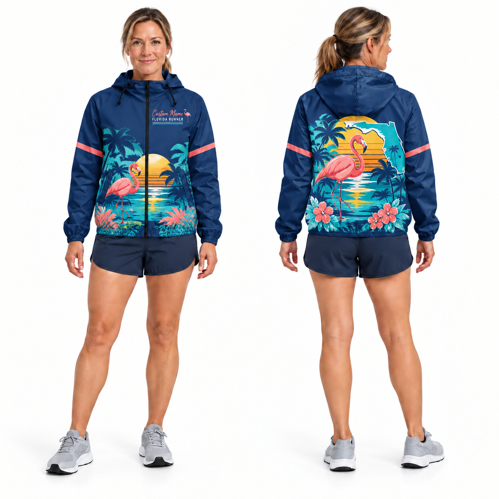 Custom Name Florida Flamingo Runner Florida Running Windbreaker Jacket