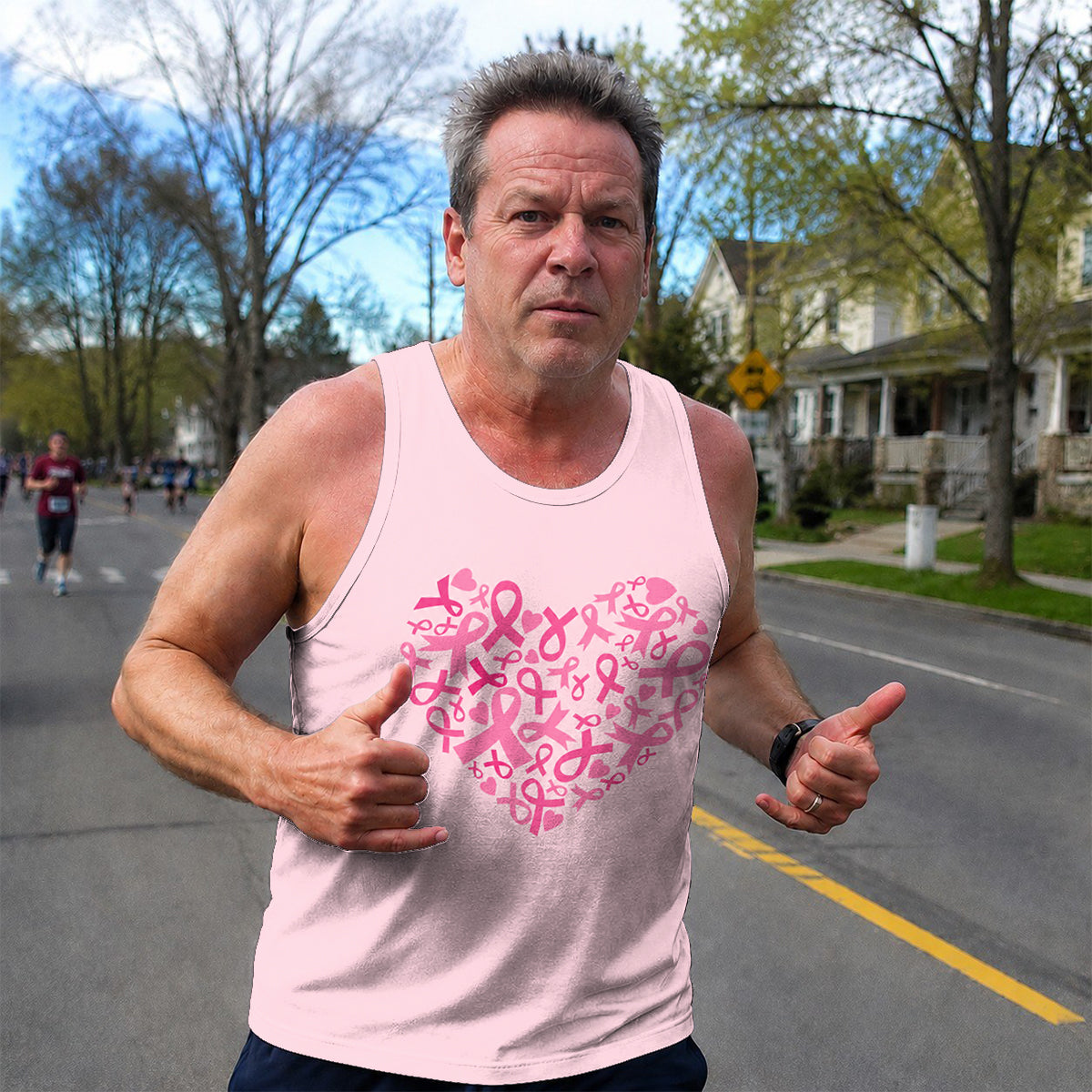 Cancer Fighter Running Tank Top Breast Cancer Pink Ribbon Heart Running Singlet for Men and Women