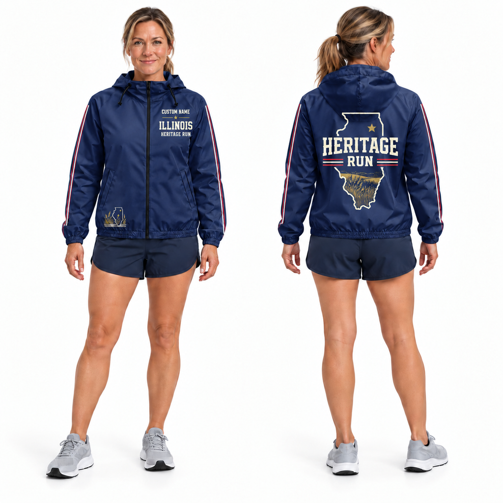 Custom Name Illinois Heritage Run Illinois Running Windbreaker Jacket