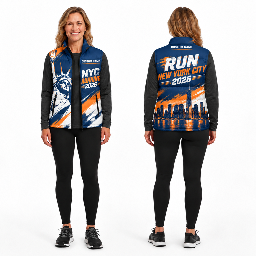 Custom Name Liberty Run NYC Sleeveless Running Puffer Jacket