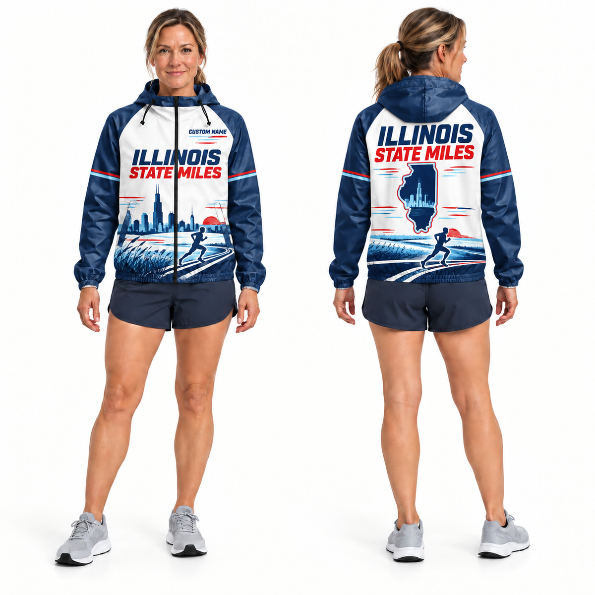 Custom Name Illinois State Miles Illinois Running Windbreaker Jacket