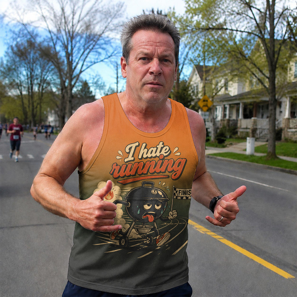 Funny Running Tank Top I Hate Running BBQ Grill Runner Tech Singlet