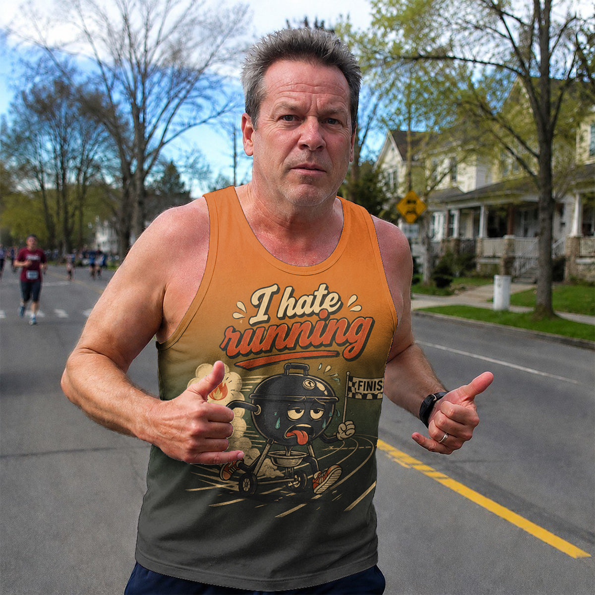 Funny Running Tank Top I Hate Running BBQ Grill Runner Tech Singlet
