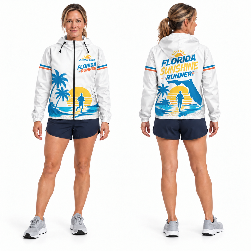 Custom Name Florida Sunshine Runner Florida Running Windbreaker Jacket