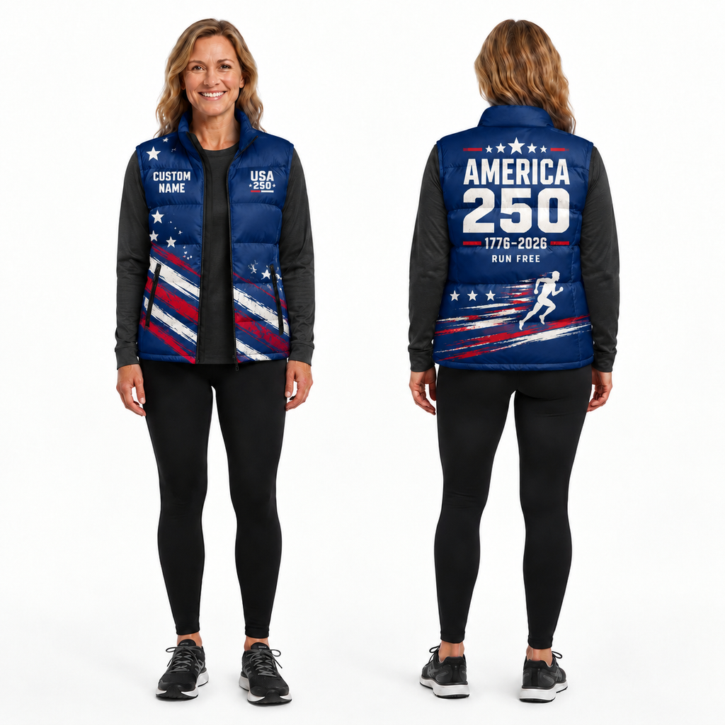 USA 250 Freedom Run Sleeveless Running Puffer Jacket