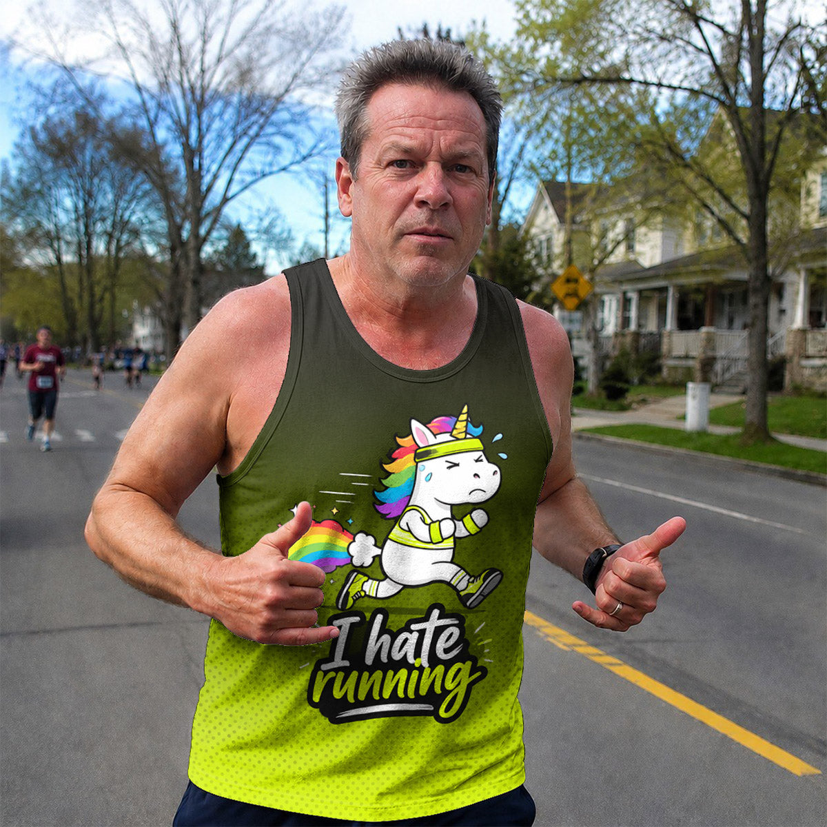 Funny Running Tank Top I Hate Running Unicorn Tech Singlet V2