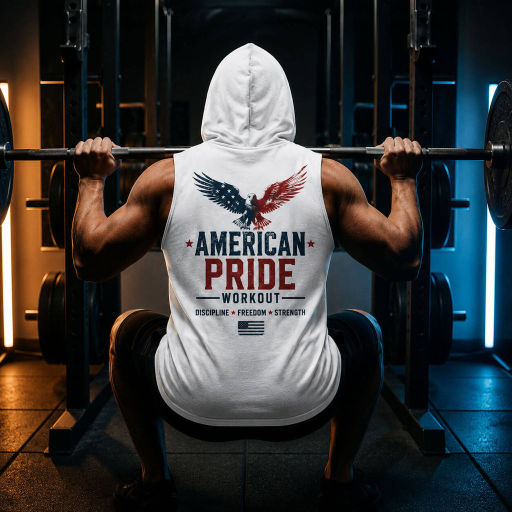 Built In America Men's Workout Hooded Tank Top