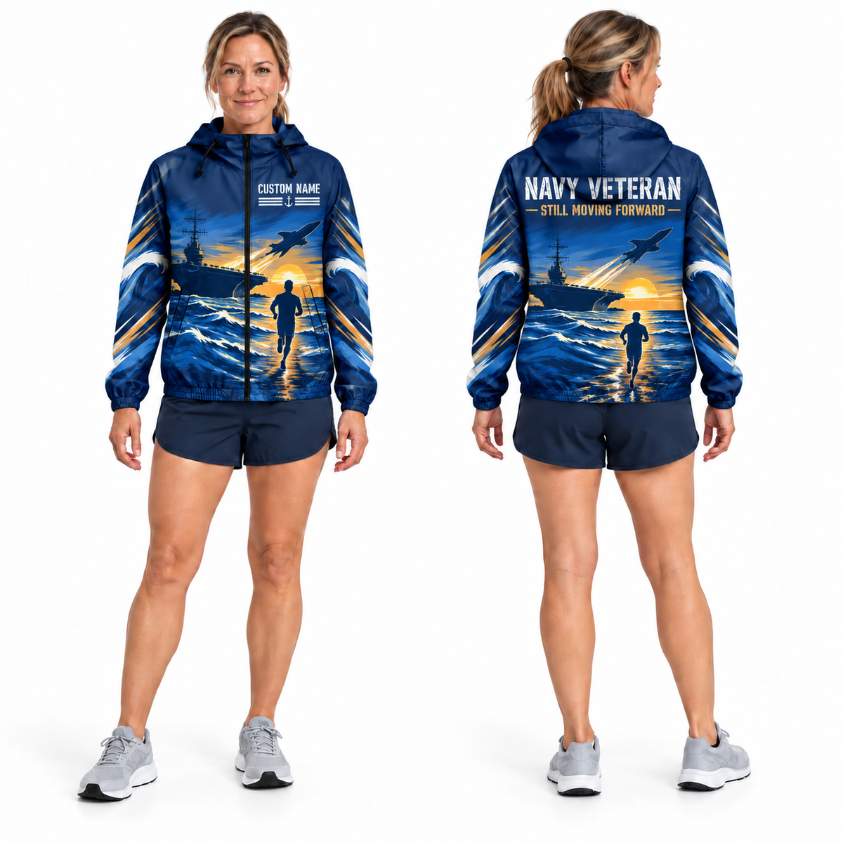 Custom Name Navy Carrier Runner Running Windbreaker Jacket