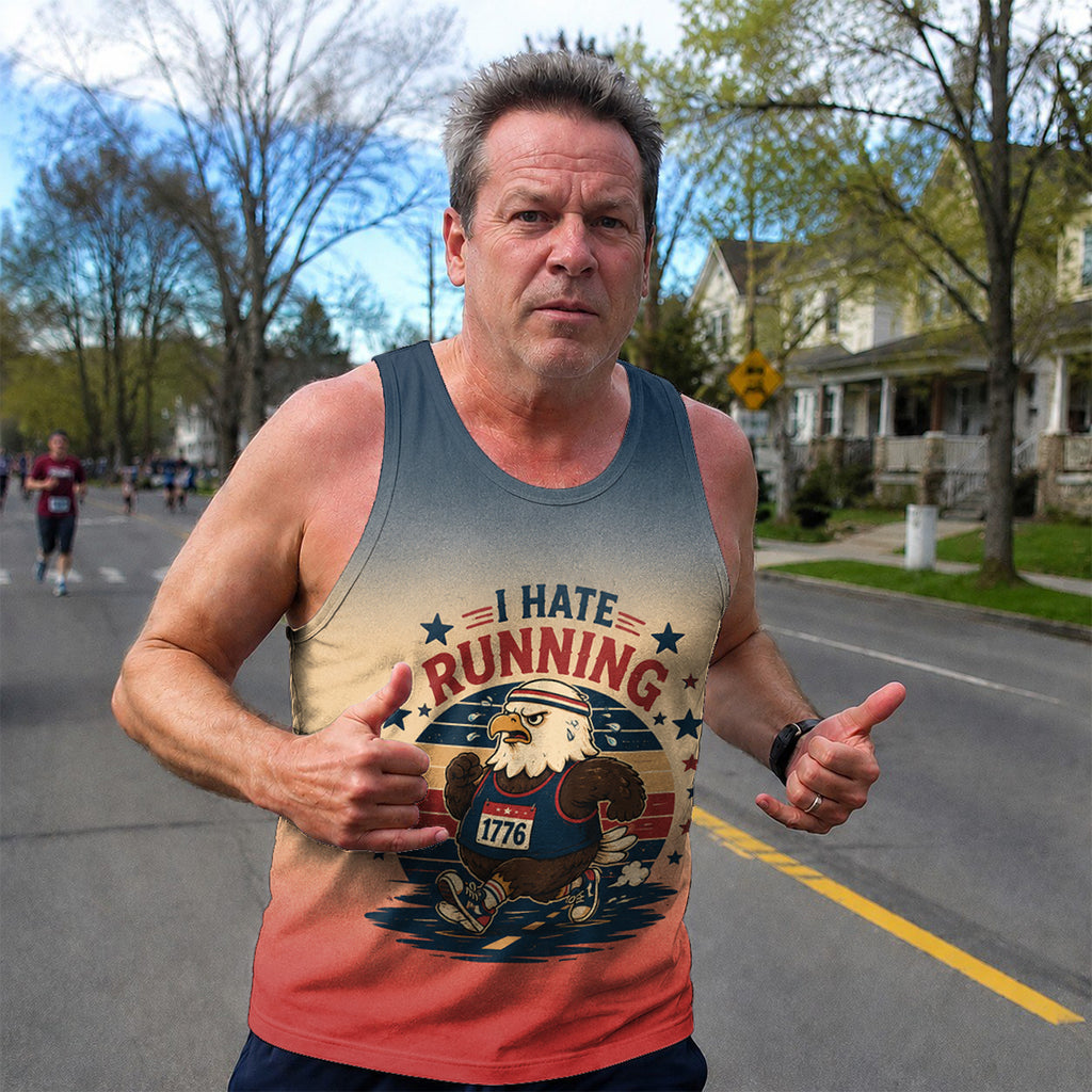 Funny Running Tank Top I Hate Running Vintage Eagle Tech Singlet