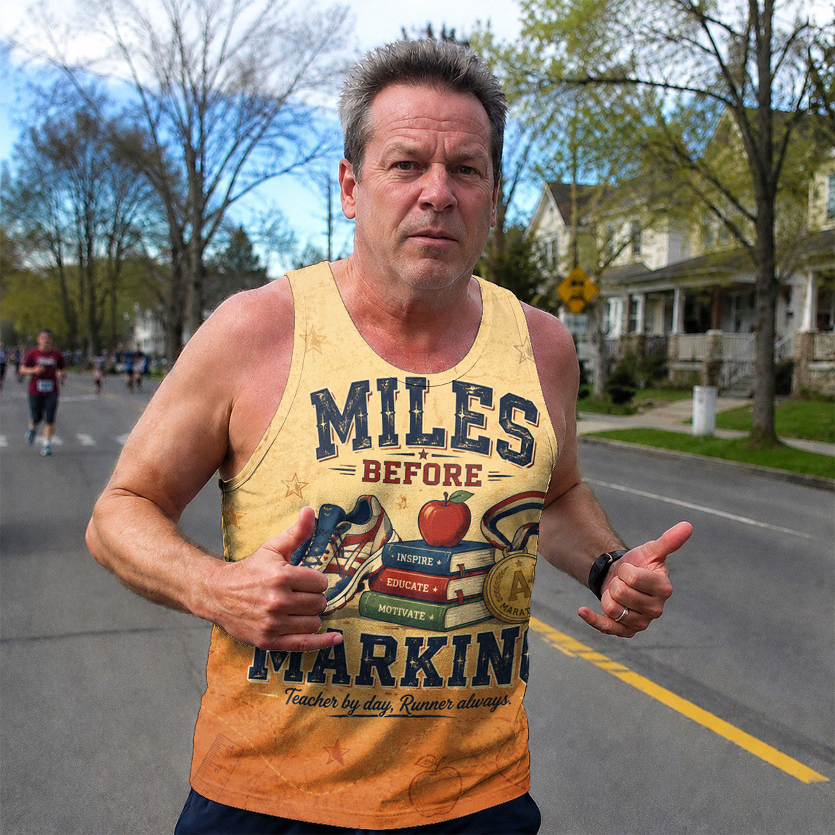 Teacher Running Tank Top Vintage Distressed Marathon Teacher Tech Running Singlet