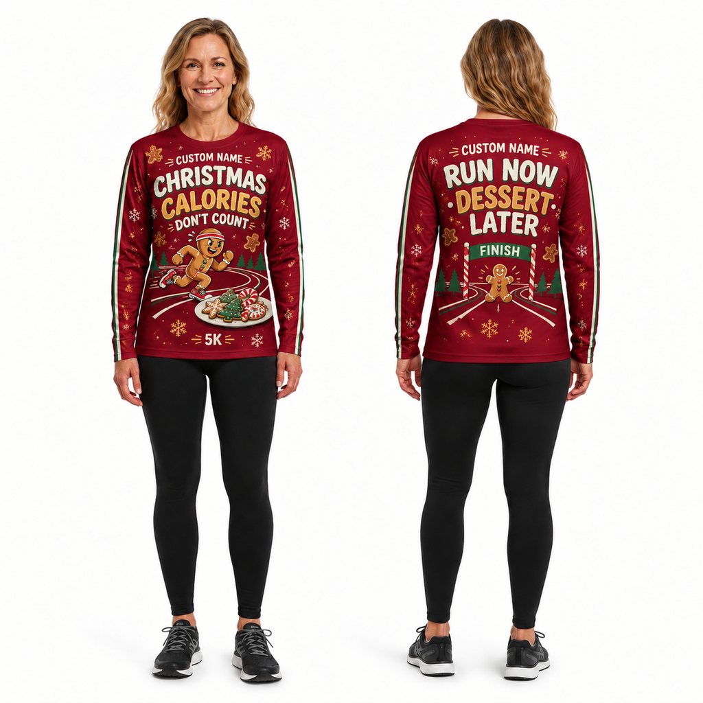 Custom Name Christmas Calories Don’t Count Running Long Sleeve Shirt