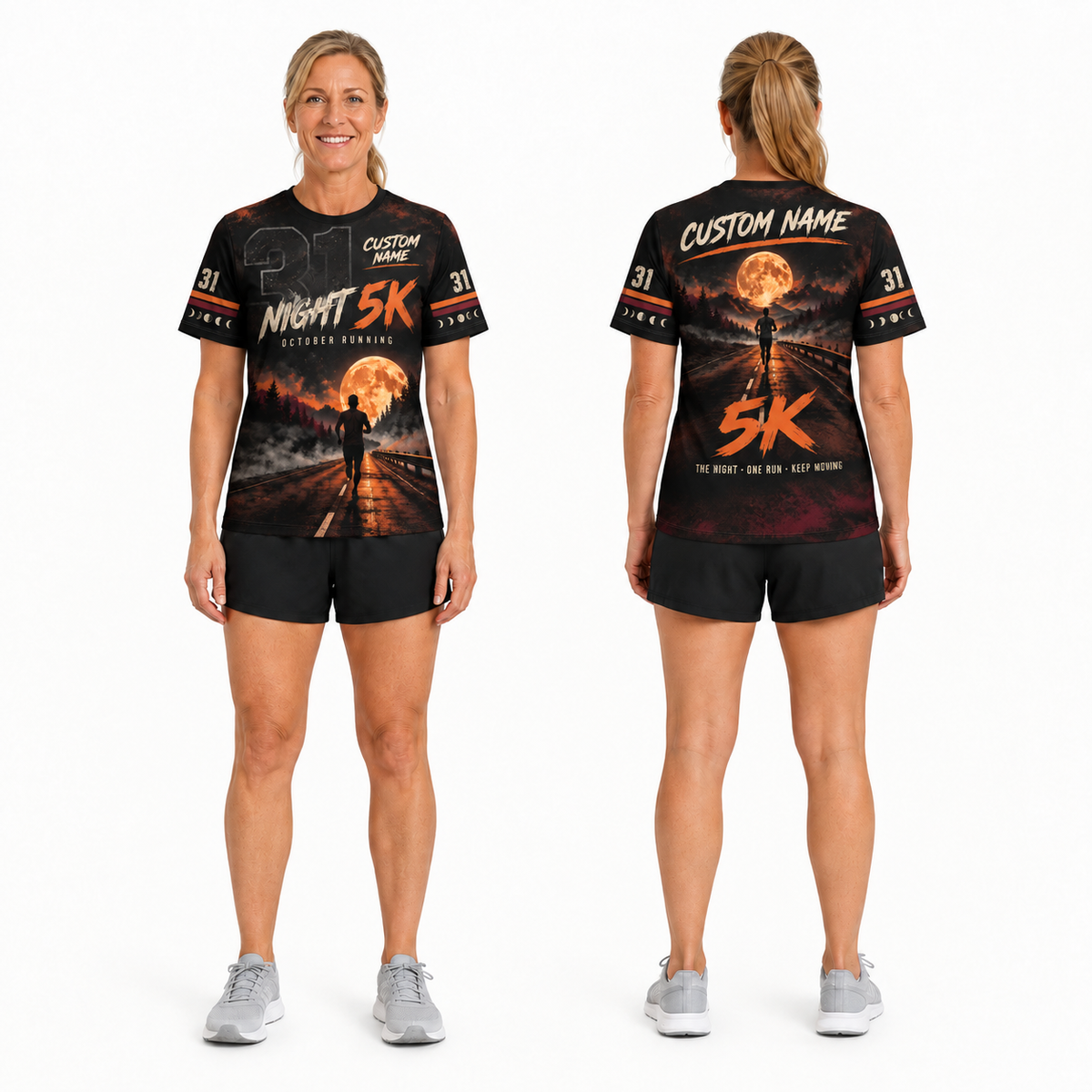 Custom Name October 31 Night 5K Halloween Tech Running T-Shirt