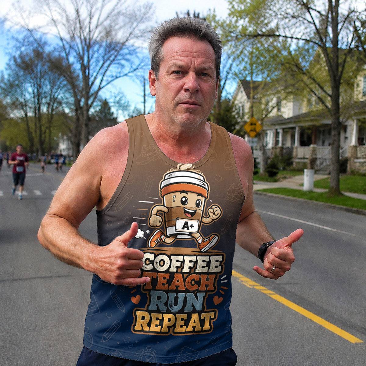 Teacher Running Tank Top Coffee Fueled Teacher Runner Tech Running Singlet